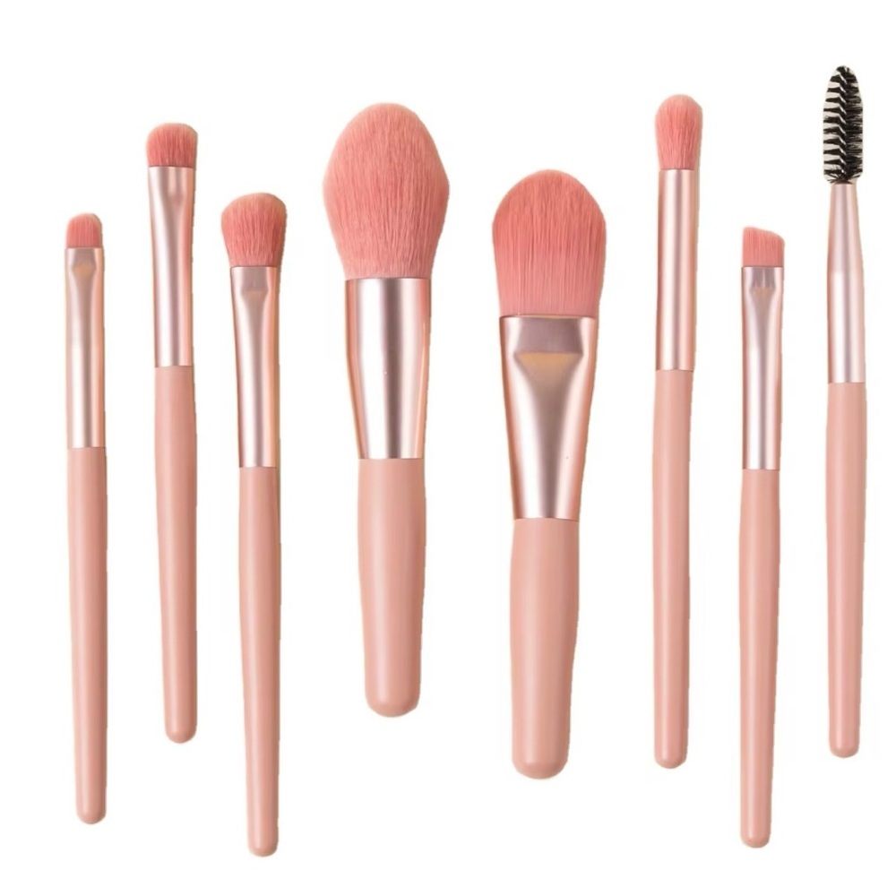 Pink 8-Piece Travel Makeup Brush Set Soft Synthetic Bristles - Picture 2 of 3